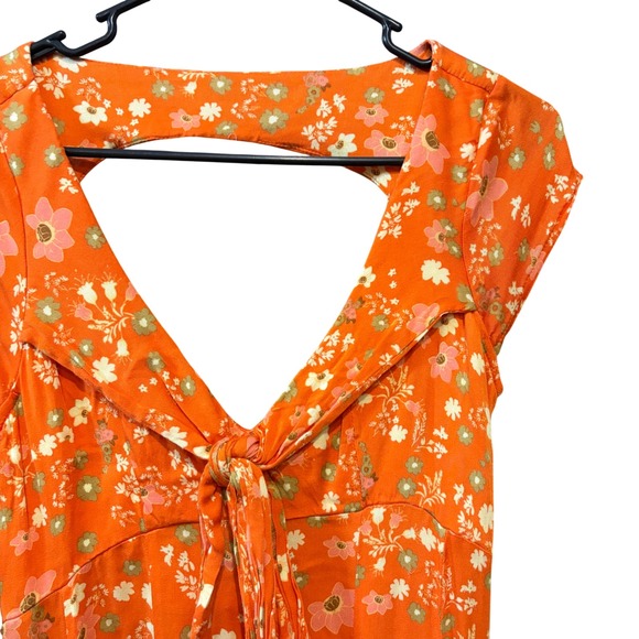 Free People It Takes Two Mini Wrap Dress Orange Floral Print sundress XS - Picture 4 of 8